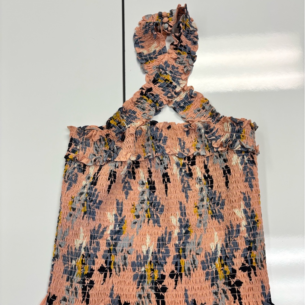 Cinq a Sept Pink and Black Smocked Silk Floral Top. Size Small Worn twice